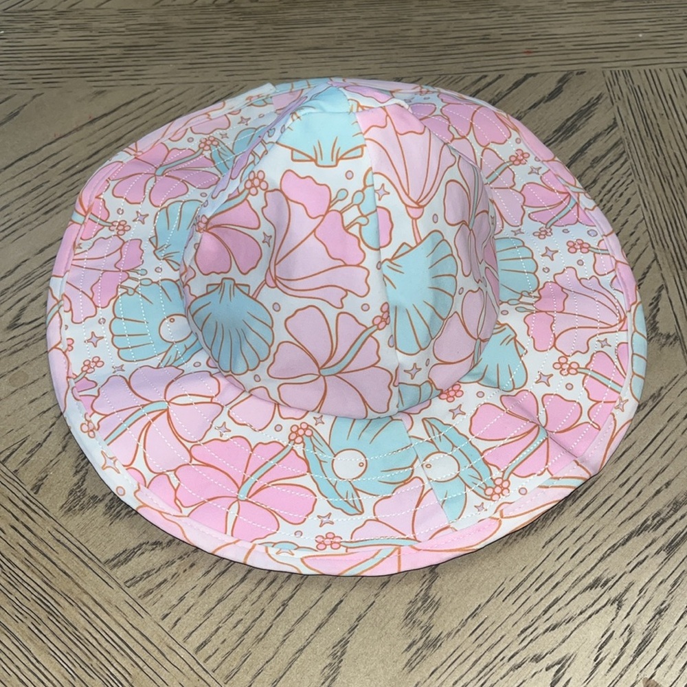Kids Floral Seashell Sun Hat in Pink & Light Blue